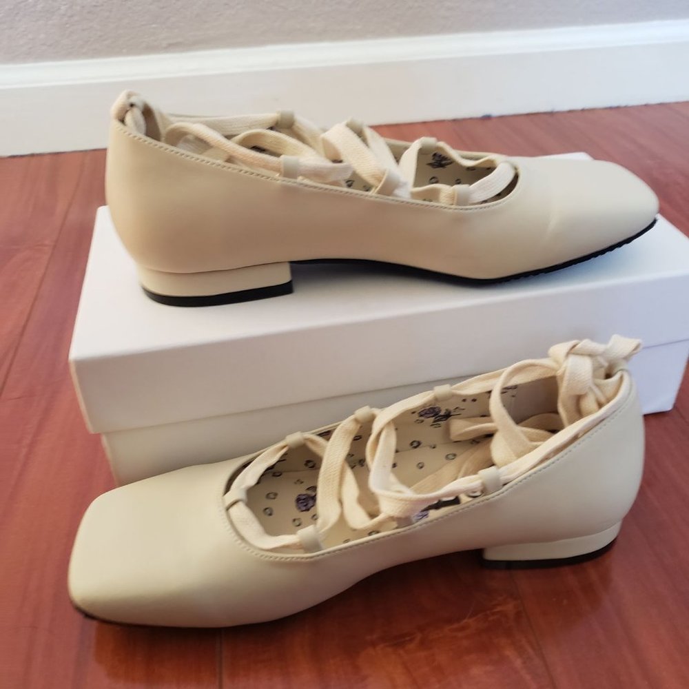 White lace up ballet flats